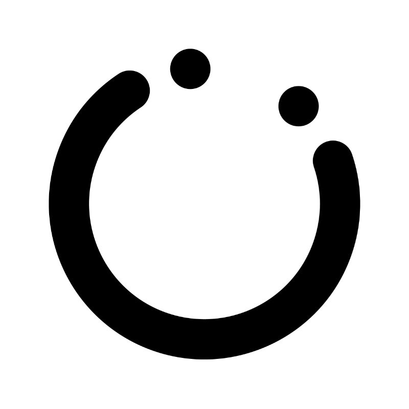 Roundhouse smiley face symbol in black on white background