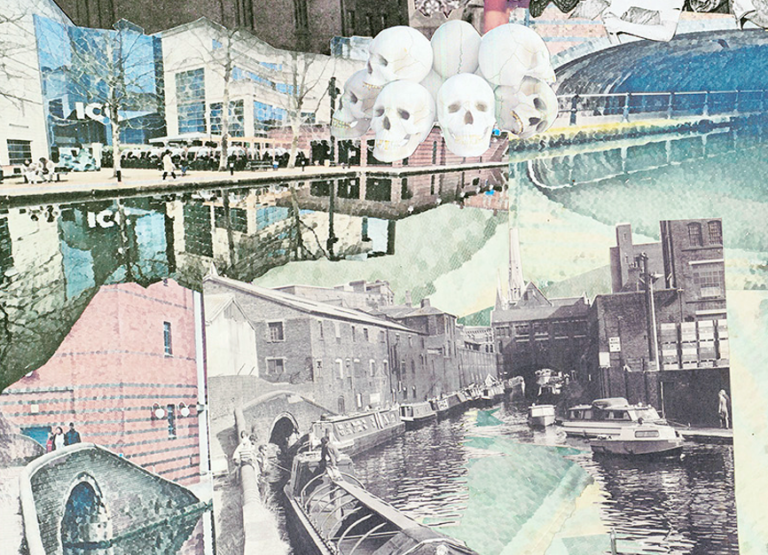 A small section of collage art work taken from Little Known Ladywood by Claire Cotterill
