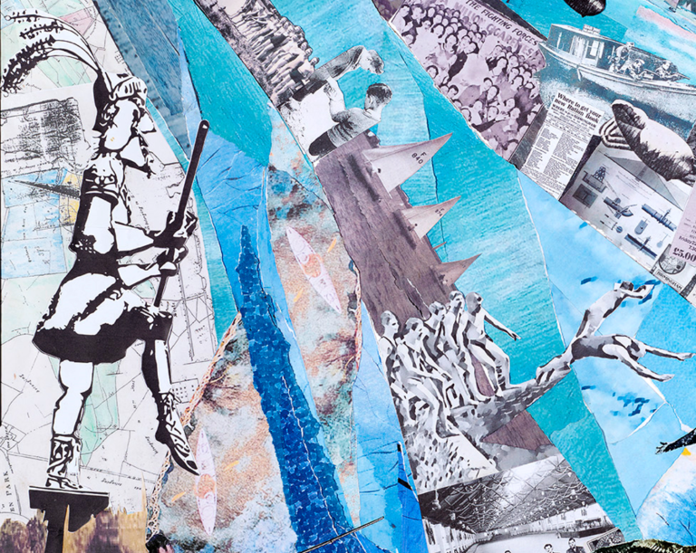 A small section of a collage artwork, 'Revealing the Reservoir' by Claire Cotterill