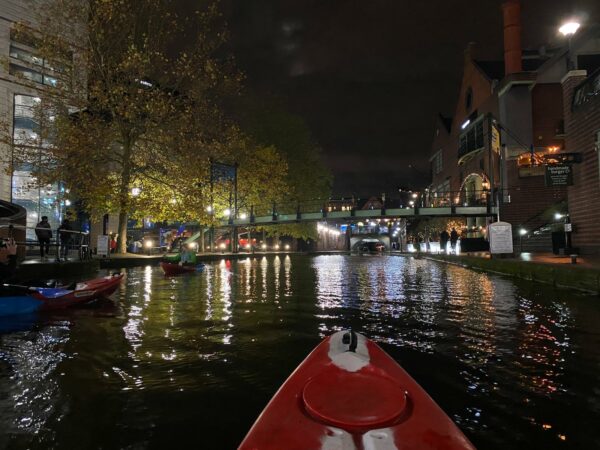 Picture taken from a Roundhouse Kayak on the water outside ICC in the dark