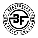 Round black and white logo for Beatfreaks- Creativity Unleashed