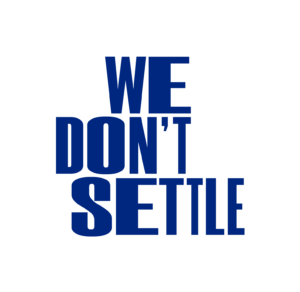 We Don't Settle blue logo