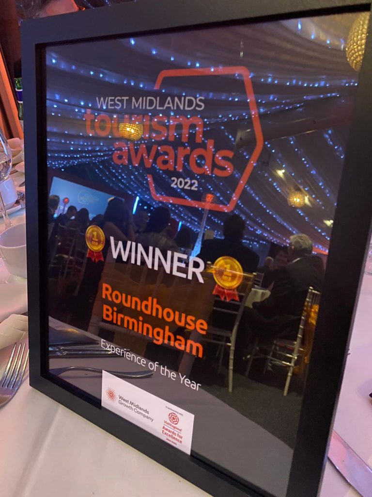 Picture of the West Midlands Tourism Awards 2022 winner plaque Roundhouse Birmingham