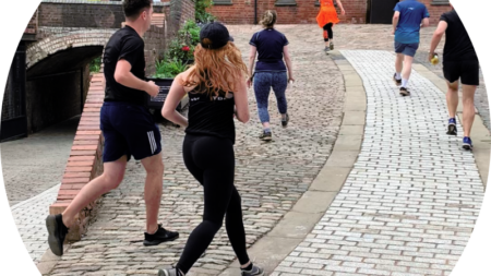 Group of runners during a Roundhouse running tour in the Roundhouse Courtyard