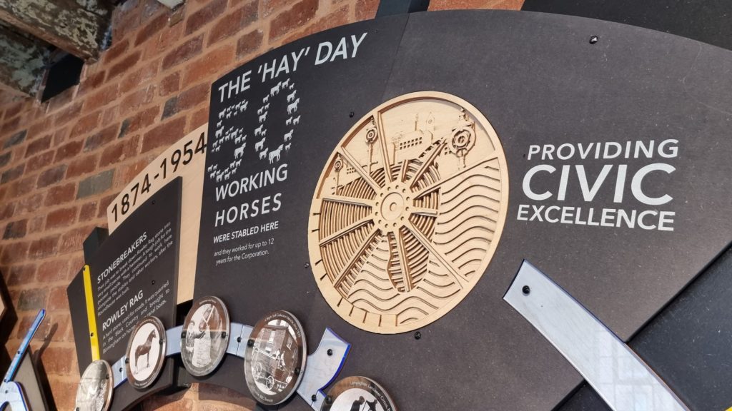 Display showing information about the working horses that used to be stabled at the Roundhouse
