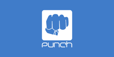 Logo for Punch - a closed fist in blue with white and blue background