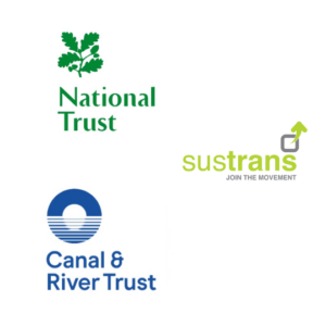 Picture of the logos of the three Roundhouse tenants: National Trust, Canal & River Trust and Sustrans.