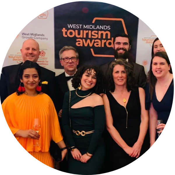 Picture of Roundhouse volunteers and staff in smart dress at the West Midlands Tourism Awards 2022